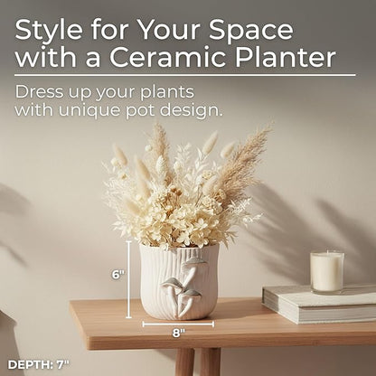 Cement Decorative Planter Pot Without Stand – Pottery Outdoor & Indoor Plant Pot with Mushroom Applique Pattern – Minimalist Modern Garden & Home Decor Cement Planters – 6", Gray