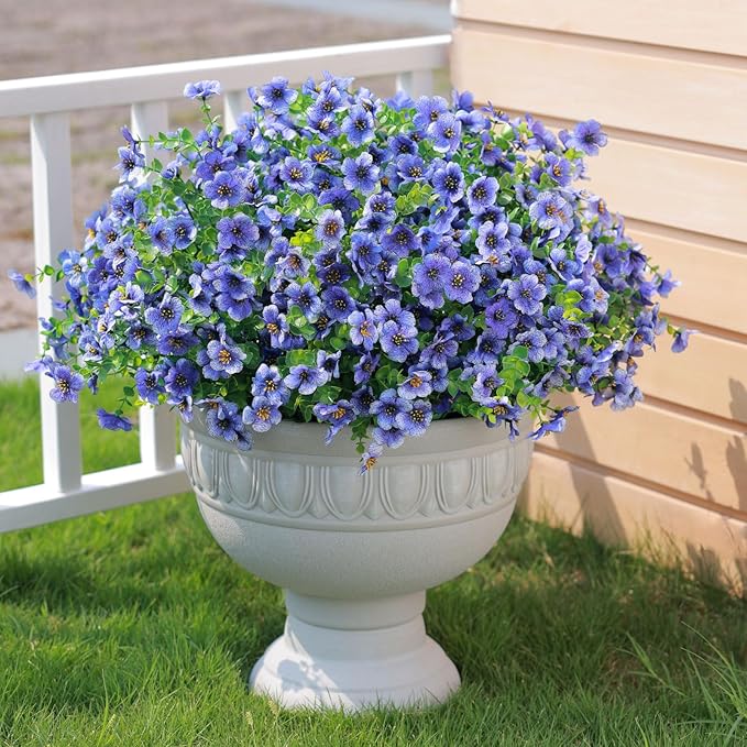 mizii Artificial Flowers for Outdoors 20 Bundles Realistic Faux Silk Flower UV Resistant Fake Plants Outside Decorations for Patio Garden Balcony Yard Porch Summer Indoor Home Decor (Blue)