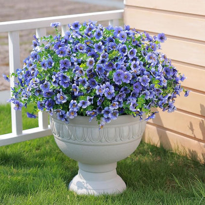 mizii Artificial Flowers for Outdoors 20 Bundles Realistic Faux Silk Flower UV Resistant Fake Plants Outside Decorations for Patio Garden Balcony Yard Porch Summer Indoor Home Decor (Blue)