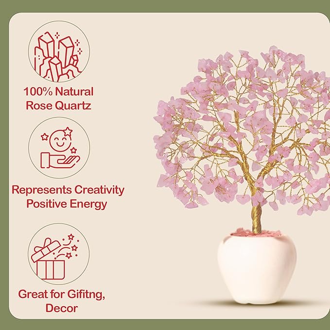 YATSKIA Rose Quartz Tree, Gemstone Tree, Healing Crystals and Stones, Birthday Gifts for Mom, Unique Gifts for Women, Crystal Decorations
