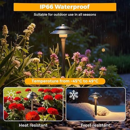 Gardencoin Solid Brass Low Voltage Landscape Pathway Lights (6'' Shade, 19'' Tall), 12V LED Heavy Duty Path Lighting Outdoor Wired, Waterproof Antique Bronze Walkway Light Without G4 Bulb,12 Pack