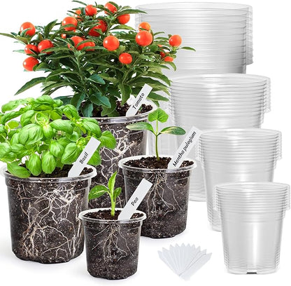 Bonviee 36 Packs 6.7/5/4/3.5 Inch Clear Nursery Pots for Plants, Reinforced Clear Nursery Pots with Drainage Hole,Transparent Plastic Plant Pot Seedling Planter Seed Starter Flower