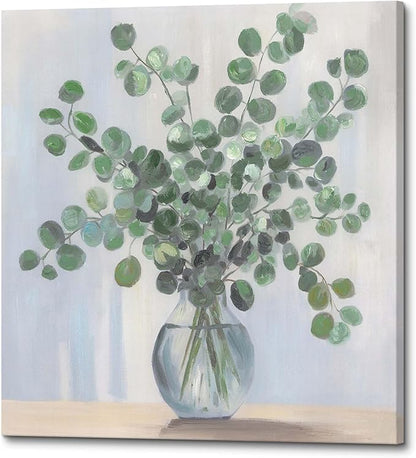 ArtSquare Botanical Leaves Canvas Wall Art - Sage Green Pictures Eucalyptus Plant Decor for Bathroom Bedroom 24x24 Inch