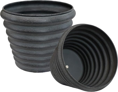 Sunnydaze Molly 12.5" Metal Outdoor Plant Pot Set with Drainage Holes and Rubber Plugs - Matte Gray - Set of 2