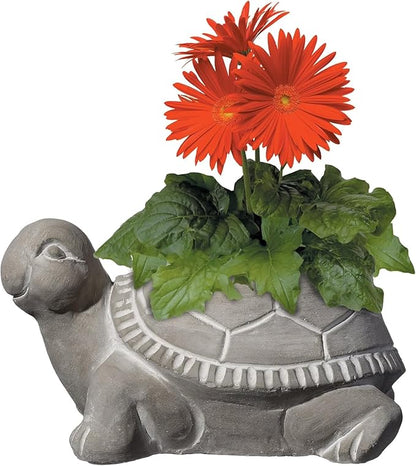 Classic Home and Garden Cement Buddies Animal Planter - Cute Desk Decoration - UV Coated Animal Vase w/Removable Drain Plug -Succulent Planter for Indoor/Outdoor Use (Turtle Planter, Natural, Large)