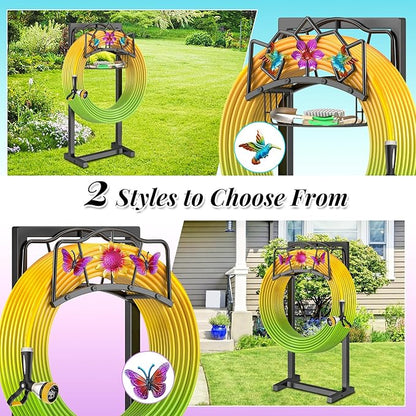 Garden Hose Holder, Heavy Duty Metal Water Hose Holders Stand with 4 Spikes, Freestanding Outdoor Water Pipe Storage Rack Hanger 150ft for Outside Yard Lawn Decor