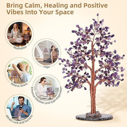 Hopeseed Amethyst Chakra Crystal Tree of Life Handmade Bonsai Healing Crystals Tree for Home, Desk, Living Room, Office Decor for Positive Energy, Good Luck Birthday Gift for Women, Mom, Men