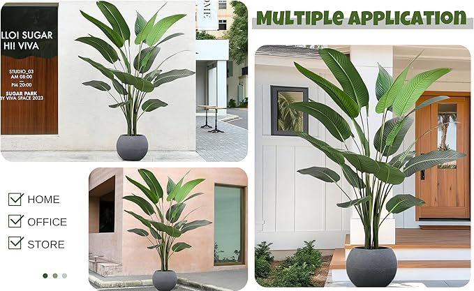 Artificial Bird of Paradise Tree 8FT with 21 Leaves Realistic Thick Banana Leaf Tall Large Faux Tropical Plant 94 Inch Black Pot for Indoor Home Office Poolside Porch Mall Hotel School Decor