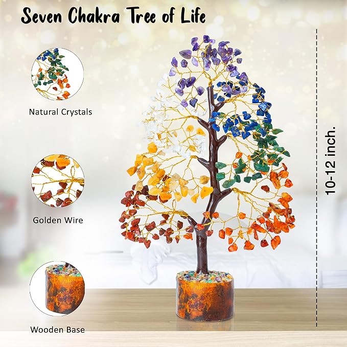7 Chakra Tree of Life - Crystal Tree for Positive Energy, Attract Good Luck Mothers Day Feng Shui Money Bonsai - Gemstone Tree, Seven Chakra Healing Stones, Home Decoration Gift
