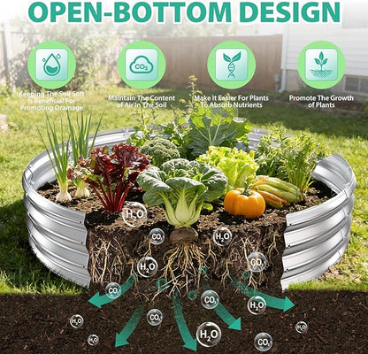 6FT Diameter Galvanized Garden Raised Bed/Plant Box/Fire Pit Ring-0.8mm Thick,12 Inch Tall,Crimped Edge and Corner,No Sharpe,Perfect for Plantings (Silver, 72 Dia X 11.5 inches)