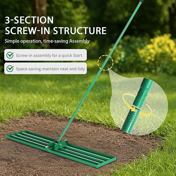 Outvita Lawn Leveling Rake 30"x10", Level Lawn Tool with Adjustable Handle, Yard Leveling Rake, Landscape Rakes for Garden, Backyard, Golf Course, Farm, Pasture