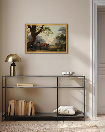 SAMHOU Framed Canvas Wall Art Vintage Decor, Classical Oil Painting Canvas Prints Champ fleuri Vintage Wall Art Brown Horse A 24" L x 16" W Floating
