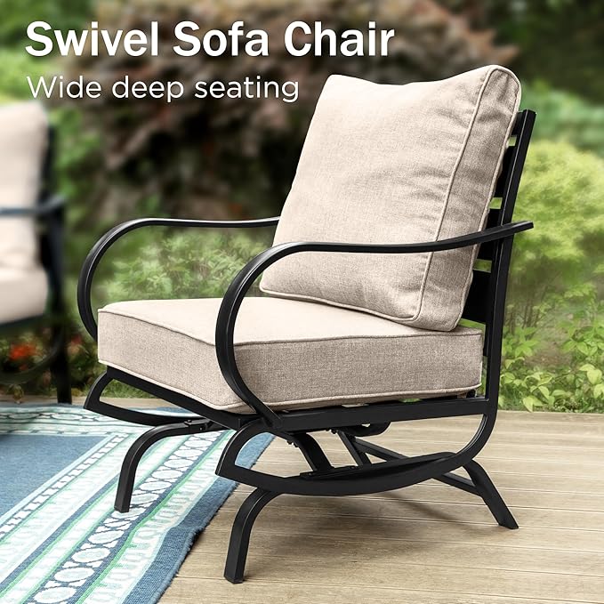 PHI VILLA Patio Conversation Set for 2, Deluxe Outdoor Patio Set with 2 C-Base Padded Sofa Chair