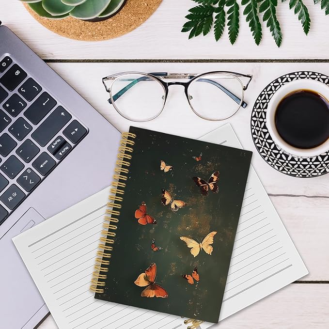 Vintage Butterfly Spiral Notebook, Retro Mid Century Butterflies Journaling Notebooks for Women, xxx Hardcover Journals for Office School 160 Pages 5.5 x 8.3 Inch, xxx Gifts for xxx