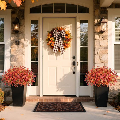 12 Bundles Fake Mums Fall Flowers Artificial for Outdoors Decoration Artificial Mums Faux Plants Daisy for Outdoor Outside Planters UV Resistant Violets for Fall Decor Home Porch Door Front Patio Yard