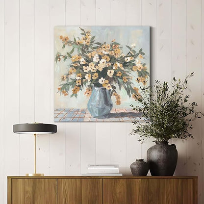 ArtSquare Bedroom Flower Canvas Wall Art - Yellow Floral in Vase Artwork Blossom Botanical Picture for Living Room 24x24 Inch