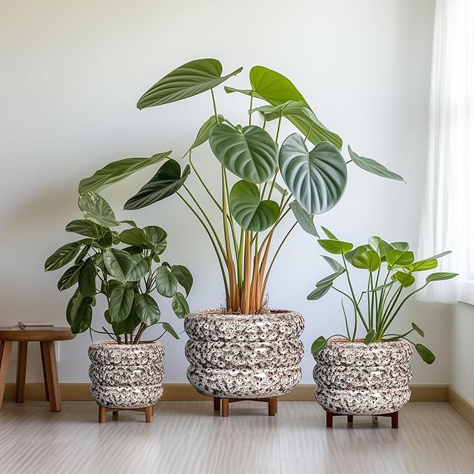 SQOWL Ceramic Flower Pots - 13.5 Inch Plant Pot with Drainage Hole, Large Ceramic Planter for Indoor Plants, Round Modern Planter Outdoor, Porch Home House Decor, Plant Lover Gifts, White