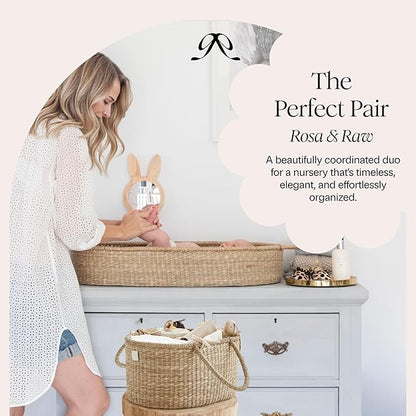 BEBE BASK Premium Baby Diaper Caddy Organizer - Artisan-Made Seagrass Basket With Cotton Divider - Award-Winning & Luxury Diaper Caddy Basket (ROSA)