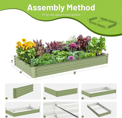 2PCS 8x4x1FT Galvanized Raised Garden Bed Kit,Vegetable Boxes-Rectangle Metal Flower Box,Large Planter Raised Beds Outdoor Garden for Planting,Fruit,Herb-Green