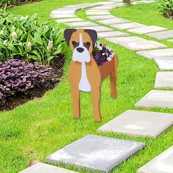 Boxer Dog Planter,Cute Large Dog Flower Pots,Gifts for Pet Lovers,Unique Animal Plant Pots,Office,Indoor Outdoor Garden Decor(9.84 * 7.3 * 17in)