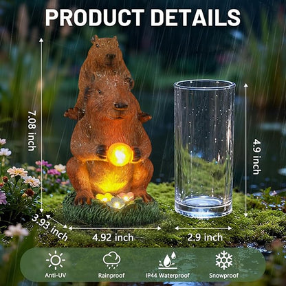 Capybara Solar Garden Statue – Funny Outdoor Resin Animal Decor – Weatherproof Yard Lawn Ornament with LED Light Figurine for Patio, Porch, Landscape Housewarming