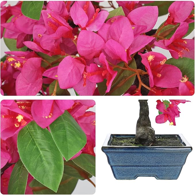 Briful Artificial Bougainvillea Tree in Blue Pot 18.5" Tall Faux Bougainvillea Floral Tree Tropical Silk Fake Flower Plant for Home Office Living Room Table Décor(Pink)