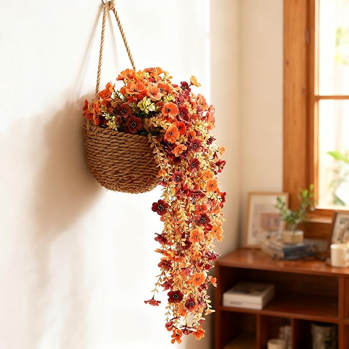 NASAMA 2PCS UVresistant Silk Artificial Flowers Realistic Daisies Hanging Porch Courtyard Window Display Store Garden Decoration Festival Outfit (Orange Brown)