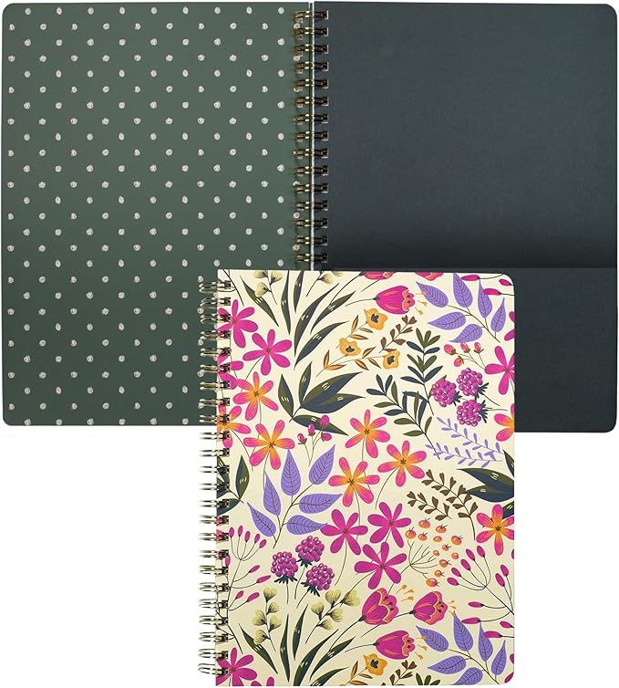 Steel Mill & Co Cute Pink/Purple Floral Mini Spiral Notebook, 8.25" x 6.25" Journal with Durable Hardcover and 160 Lined Pages, Wildflowers