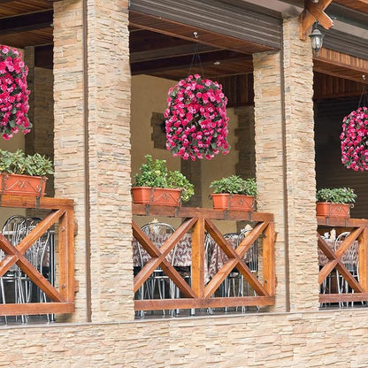 Artificial Flowers in Hanging Basket for Outdoors Indoors Decor, Artificial Mums Bush Flowers Plants with Baskets for Home Porch Garden Yard Patio Spring Summer Decoration (Rose Red)