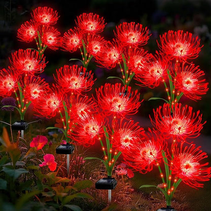 Solar Garden Flower Lights Outdoor,8 Pack 24-Head Red Spider Lily Waterproof with Glowing Stems,Elegant Yard & Patio Decor,Ideal Valentine's,Christmas & Gardening Gifts for Women,Mothers & Grandma