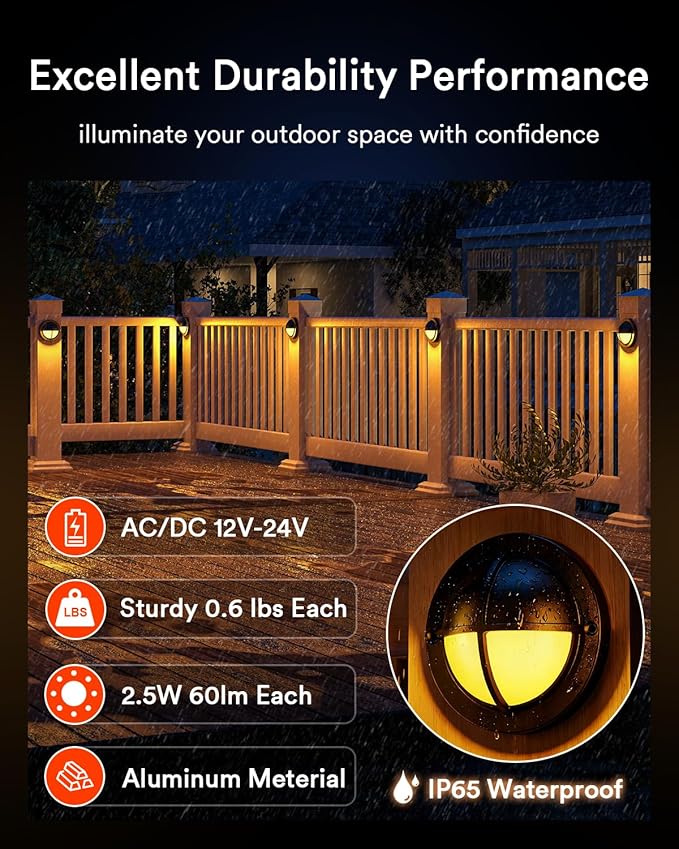Lumary 6 Pack 12-24V Low Voltage Deck Lighting with Hub, 4 Inch Smart Outdoor Step Light Waterproof, 2200K-6500K RGBCW Color Changing Landscape for Deck, Fence, Stair, Work with Alexa/Google Assistant
