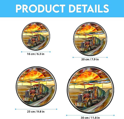 Customized Semi Truck Suncatchers for Windows,6.3” Stained Glass Window Hangings,Hand-Painted Glass Panel Perfect for Home Décor