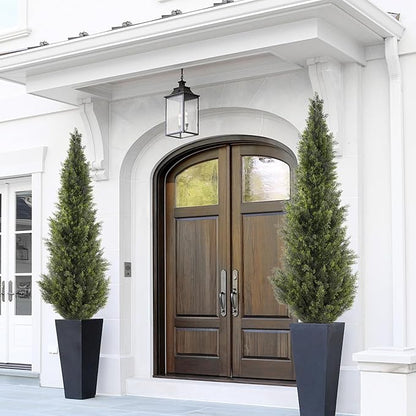 6FT Artificial Cedar Topiary Trees, Set of 2 Realistic Outdoor Indoor Fake Potted Plants with Planter, UV Resistant for Porch, Garden, Balcony, Patio & Office Decor