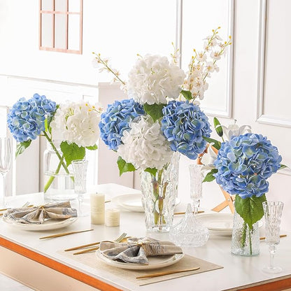 3Pcs Hydrangea Artificial Flowers, 22.44" Real Touch Latex Faux Hydrangea with Long Stems & Leaves for Home Office Decor or Wedding, Party, Centerpieces, Floral Arrangements (Blue)