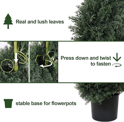 THE BLOOM TIMES 6ft Spiral Artificial Topiary Trees Set of 2, 71 inch Faux Cedar Trees for Outdoor Planters - Fake Twist Cypress Plants for Garden Front Porch Indoor Outside Decor 6 Foot