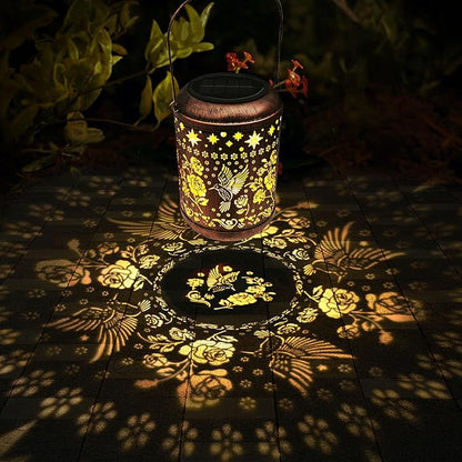 Kaixoxin Solar Garden Decor Metal Lantern Hummingbird Table Lamp Bronze Outdoor Dercoration Great Gift for Women Mon Grandma Hanging Lights for Patio Courtyard Garden