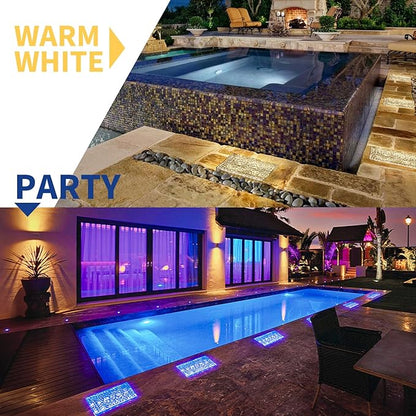 Solar Driveway Lights Color Changing, 6x9 Inch Solar Paver Light, Heavy Duty IP67 Waterproof Recessed Brick LED, Landscape Lighting for Pathway, Ground, Pool, Patio, Garden (RGBW, 1Pack)