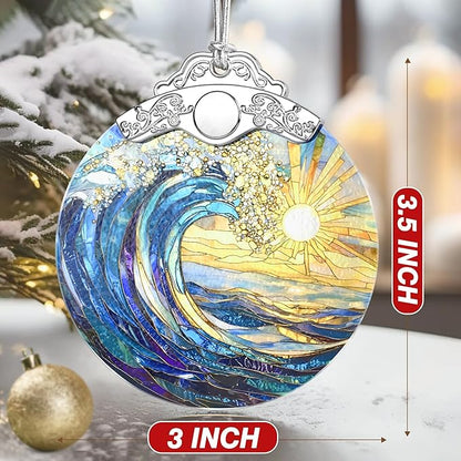 Sea Wave Ornament – Christmas Decoration & Christmas Ornament; Stained Glass Holiday Decoration (Holiday Present, Bauble Present, Gift Idea, Gift Exchange) | Heirloom Keepsakes