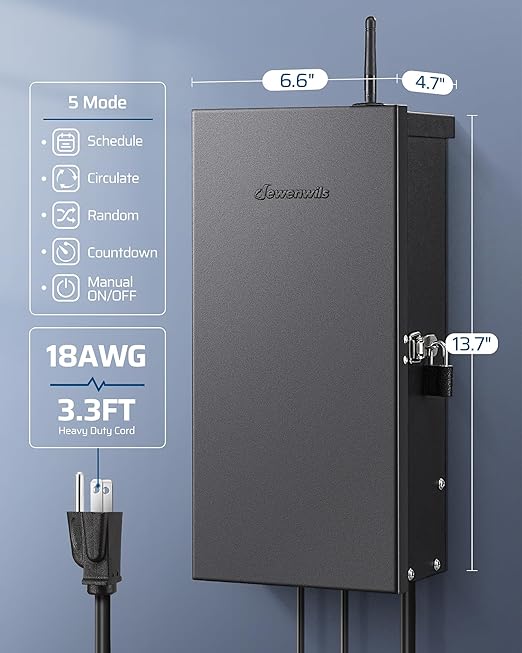 DEWENWILS 300W Low Voltage Landscape Transformer WiFi with 3 Zones, Outdoor Smart Low Voltage Transformer, 120V AC to 12/14V AC, Compatible with Alexa & Google Assistant, for Landscape Lighting