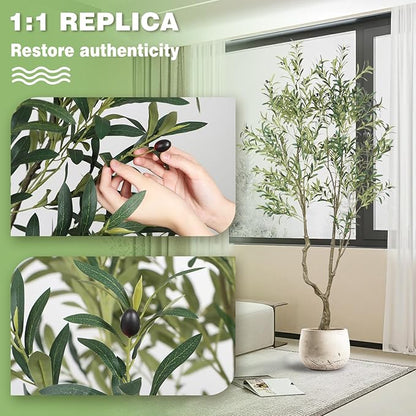 7.55ft Artificial Olive Tree, Faux Olive Tree with Lifelike Fruits, 90.55in Fake Olive Tree with Sturdy Plastic Pot, Artificial Plants for Office Home Living Room Indoor Outdoor Decor