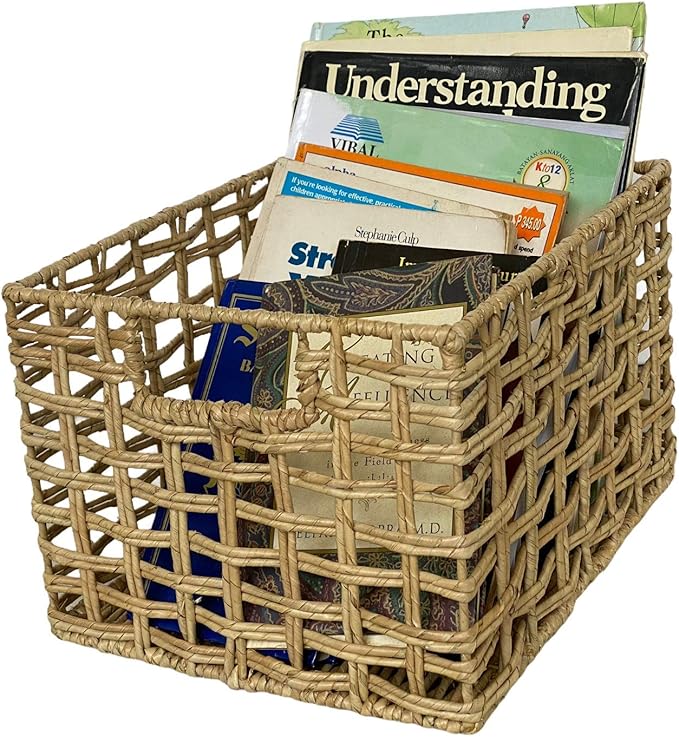 Handwoven Natural Basket Set – 3 Buri & Wicker Crates, 12"x10"x8", Storage for Pantry, Kitchen, Shelves, Breathable Open Weave Organizer, Rustic Milk Crate Design