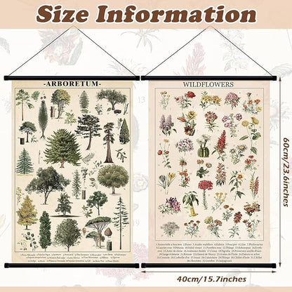 Geosar 2 Pcs Vintage Mushroom Flower Butterfly Tree Poster Fungus Rustic Wall Hanging Illustrative Reference Chart Poster for Bedroom Living Room, 15.7 x 23.6 Inch(Flower, Tree)