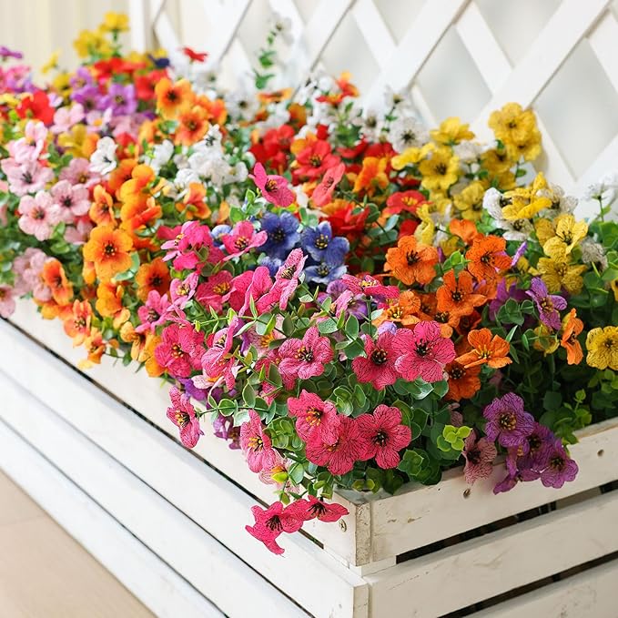 mizii Artificial Flowers for Outdoors 20 Bundles Realistic Faux Silk Flower UV Resistant Fake Plants Outside Decorations for Patio Garden Balcony Yard Porch Summer Indoor Home Decor (Pink)
