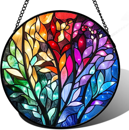 Stained Glass Window Hanging Colorful Dreamy Plant Branches Leaves 6.3" - Suncatcher Door Garden Sun Catcher Home Decor Birthday Christmas for Mom Men Woman Nana