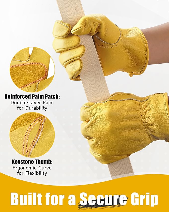Leather Work Gloves for Men & Women, Reinforced Durable Gardening Gloves,Cowhide Work Gloves,Puncture & Cut Resistant