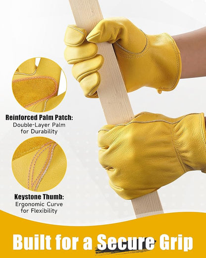 Leather Work Gloves for Men & Women, Reinforced Durable Gardening Gloves,Cowhide Work Gloves,Puncture & Cut Resistant