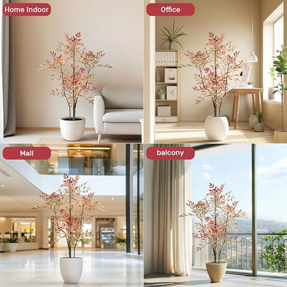 4.6ft Faux Bamboo Tree Artificial Nandina Tree Artificial Indoor Plants Realistic Fake Potted Tree with 800+ Leaves, Cement Planter - Home Office Decor Perfect for Housewarming Gift No Planter