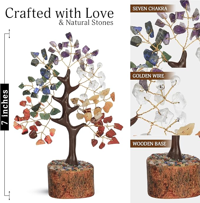 Seven Chakra Tree - Crystal Tree of Life - House Warming Gifts New Home - Chakra Stones - Gemstones and Crystals - Crystal Decor - Chakra Decor - Crystal Gifts for Women - Gemstone Tree