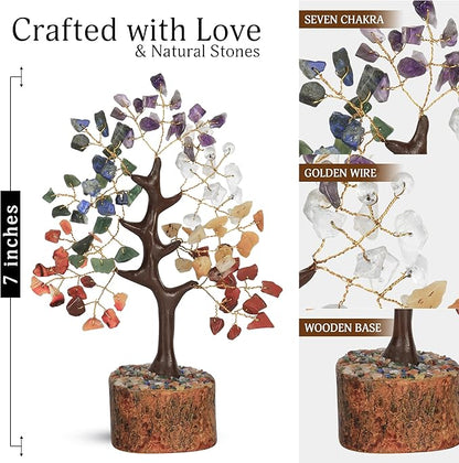Seven Chakra Tree - Crystal Tree of Life - House Warming Gifts New Home - Chakra Stones - Gemstones and Crystals - Crystal Decor - Chakra Decor - Crystal Gifts for Women - Gemstone Tree