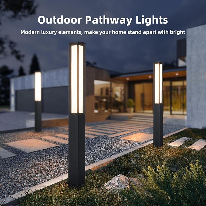 Outdoor Pathway Lights, 71 Inches Tall Bollard Light, 3000K Landscape Path Lighting, Large Mordern Led Bollards, IP65 Waterproof Pole Sidewalk Lights Wired for Driveway Walkway Garden Yard